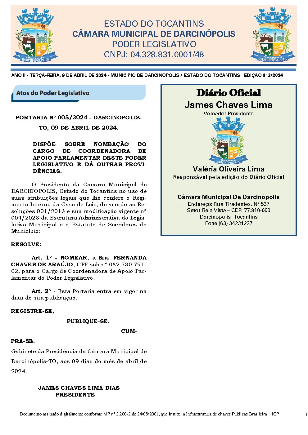Diário Oficial - Edição 013/2024