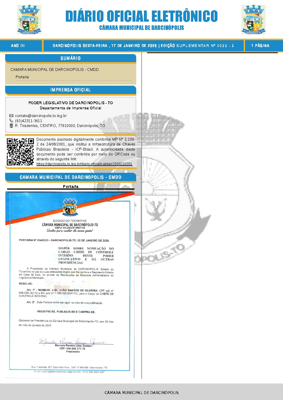 Diário Oficial - Edição 021/2025